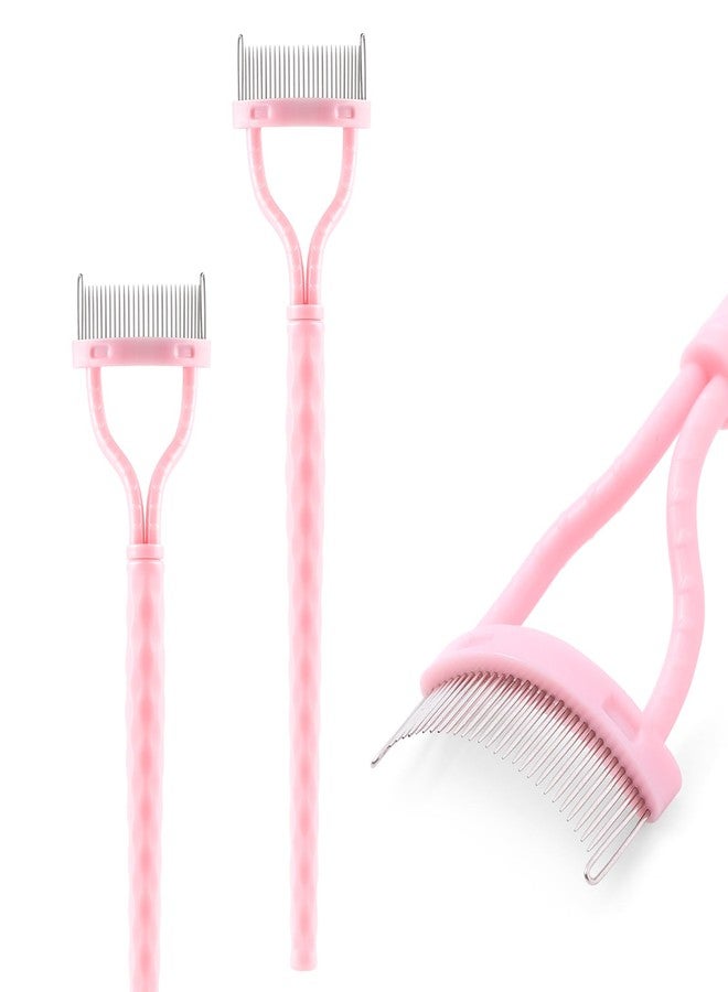 KINGMAS Eyelash Comb Separator, Eye Lash Separator Eyelash Definer Mascara Comb Applicator With Cover - Arc Designed (Pink (2Pcs)) - Image 1